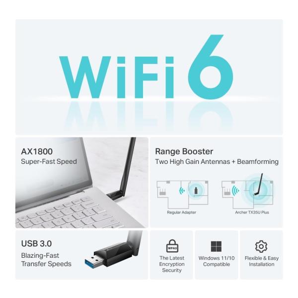 TP-Link Archer TX35U Plus WiFi6 USB adapter (AX1800, 2, 4GHz/ 5GHz, USB3.0)3
