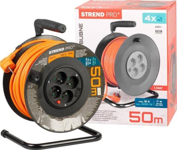 Strend Pro DG-FB04 buben 50m plast 4xzas. 3x1, 5mm oranžová (213059)