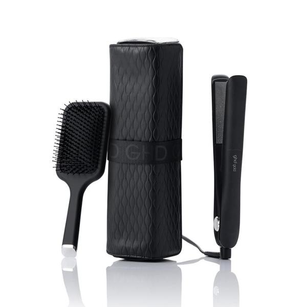 GHD Gold žehlička na vlasy,  keramické destičky,  dárková sada,  Iced Luxe Collection,  černá