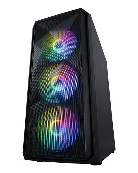 VeinX case ME19A Mid Tower,  bez zdroje,  1x USB3.0,  1x USB2.0,  4x 120mm ARGB Fan,  1x ARGB Controller,  černá0