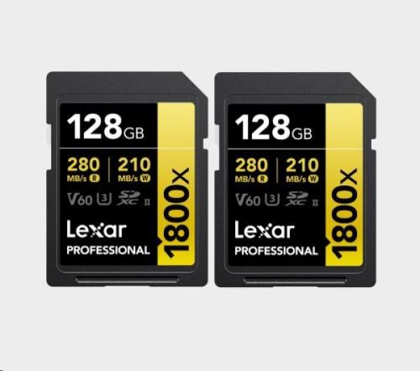 Lexar SDXC Pro 1800x U3 UHS-II R280/ W210 (V60) 128GB - 2pack