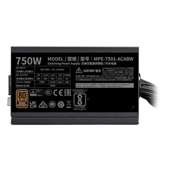 Cooler Master zdroj MWE Bronze 750W V3 240V 120mm,  80+ Bronze3