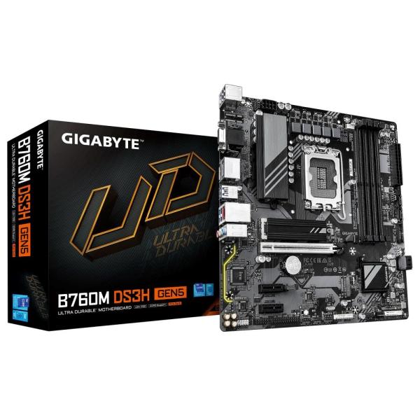 GIGABYTE MB Sc LGA1700 B760M DS3H GEN5,  Intel B760,  4xDDR5,  2xDP,  1xHDMI,  1xVGA,  mATX
