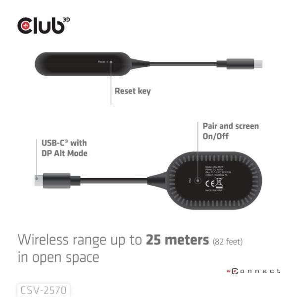 Club3D Bezdrátový adaptér (vysílač) USB-C na HDMI,  Full HD,  dosah 25m2