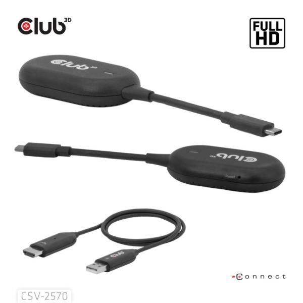 Club3D Bezdrátový adaptér (vysílač) USB-C na HDMI,  Full HD,  dosah 25m4