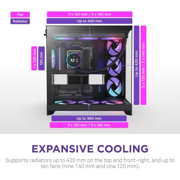 NZXT skříň H9 Flow RGB dvoukomorová ATX /  1x140 RGB mm /  1x 120mm RGB fan /  prosklená /  černá1