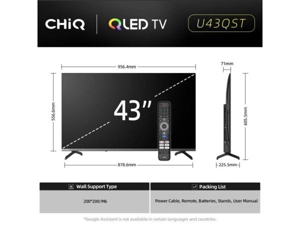 CHiQ U43QST TV 43",  UHD,  QLED,  ultratenká,  Google TV,  DLG 120 Hz,  Dolby Audio,  Frameless,  metalická4