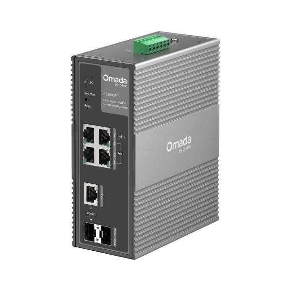 TP-Link OMADA průmyslový switch IES206GPP (4xGbE, 1xGbE/ SFPcombo, 1xSFP, 3xPoE+, 1xPoE++, 120W, DIN, IP40, fanless)