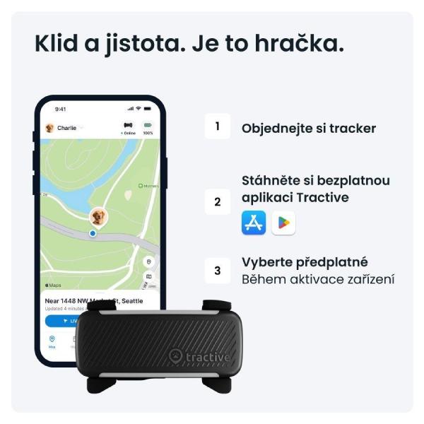 Tractive DOG 6 – GPS lokátor pro psy a monitor zdraví,  černý0
