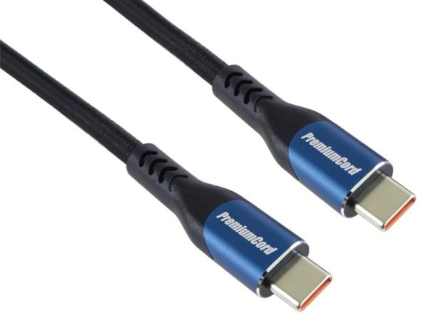 PremiumCord USB-C kabel ( USB 3.2 GEN 2x2,  5A,  100W,  20Gbit/ s ) 2m,  bavlněný oplet