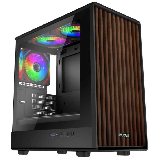 EVOLVEO Panthera, mATX/ 3x ARGB 120/ drevo+sklo