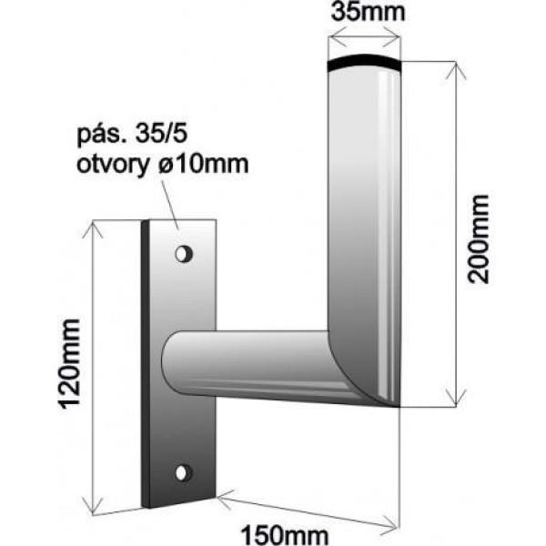 Držák antény na zeď,  galvanický zinek,  délka 15cm,  výška 20cm1