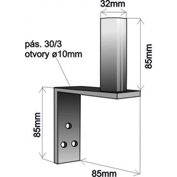 Držák antény na zeď mini,  galvanický zinek,  délka 8, 5cm,  výška 8, 5cm1