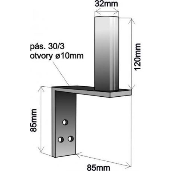 Držák antény na zeď mini,  galvanický zinek,  délka 8, 5cm,  výška 12cm1