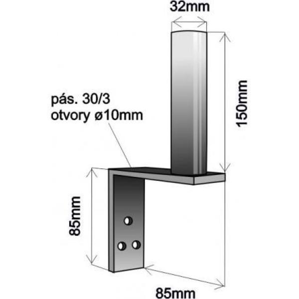 Držák antény na zeď mini,  galvanický zinek,  délka 8, 5cm,  výška 15cm2