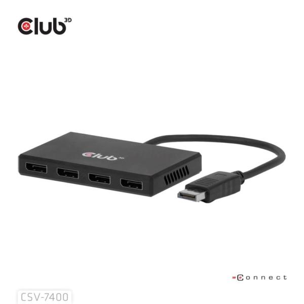 Club3D hub MST (Multi Stream Transport) DisplayPort 1.4 na 4x DisplayPort,  Quad monitor,  4x 4K30Hz,  8K30Hz4