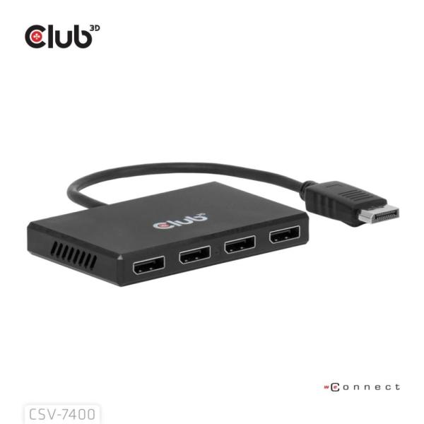 Club3D hub MST (Multi Stream Transport) DisplayPort 1.4 na 4x DisplayPort,  Quad monitor,  4x 4K30Hz,  8K30Hz5