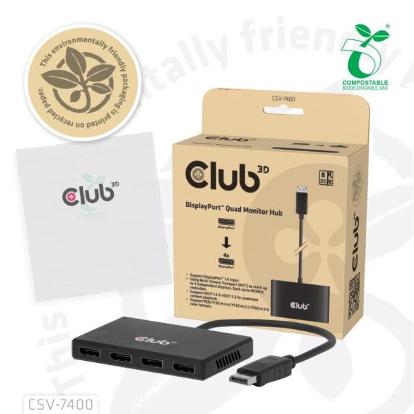Club3D hub MST (Multi Stream Transport) DisplayPort 1.4 na 4x DisplayPort,  Quad monitor,  4x 4K30Hz,  8K30Hz7