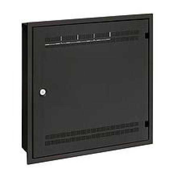 Solarix rozvaděč LC-18 do zdi s lištami 2U,  4U a 11U,  550x550 černá RAL9005 s rámečkem k zazdění LC-18-55-15-W-B
