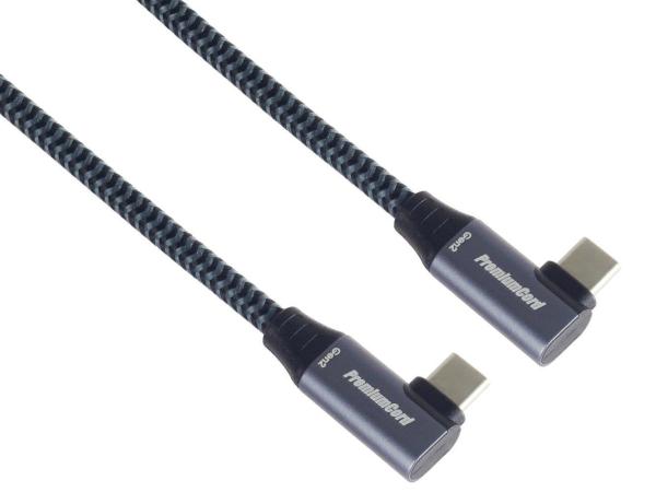 PremiumCord USB-C 2x zahnutý kabel ( USB 3.2 GEN 2x2,  5A,  100W,  20Gbit/ s ) bavlněný oplet,  délka: 3m2