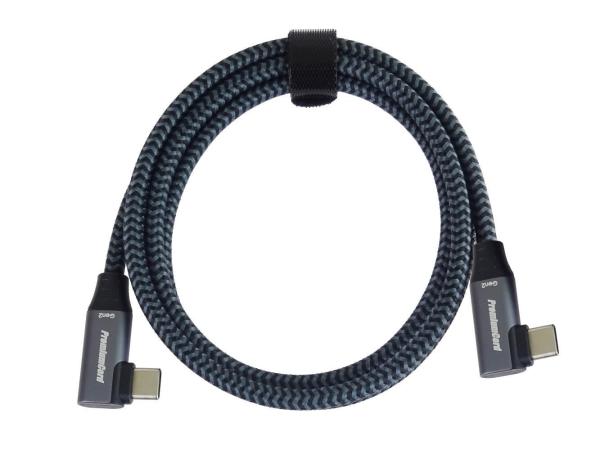 PremiumCord USB-C 2x zahnutý kabel ( USB 3.2 GEN 2x2,  5A,  100W,  20Gbit/ s ) bavlněný oplet,  délka: 3m4