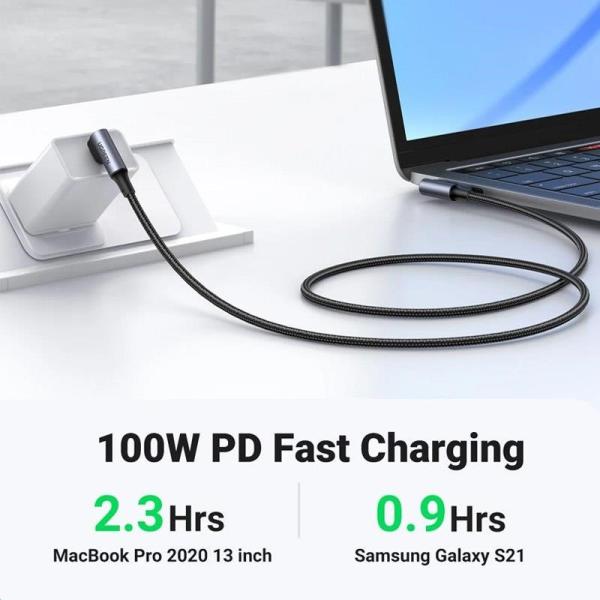 PremiumCord USB-C 2x zahnutý kabel ( USB 3.2 GEN 2x2,  5A,  100W,  20Gbit/ s ) bavlněný oplet,  délka: 3m7