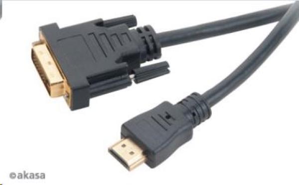 Kábel AKASA DVI-D na HDMI,  pozlátené konektory,  2 m