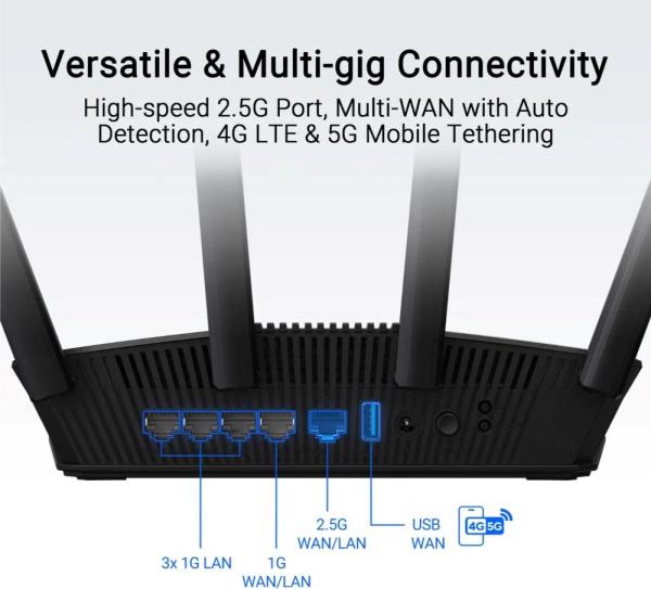ASUS Router RT-BE58U V2,  IPv6,  WiFi 7,  1 GB RAM,  1x USB 3.2 Gen,  3600 Mb/ s8