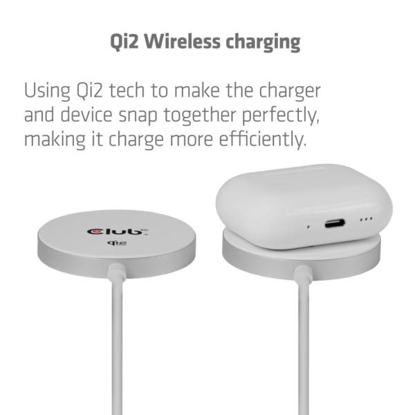 Club3D Bezdrátová nabíječka,  1x Qi2 25W,  MagSafe,  Qi certifikováno,  bílá3