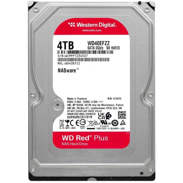 WD RED PLUS NAS WD40EFZZ 4TB,  SATA III 3.5",  128MB 5400RPM,  180MB/ s,  CMR1
