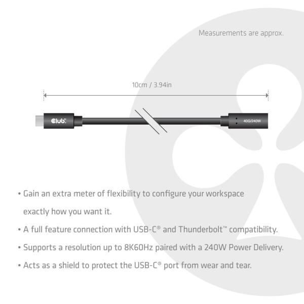Club3D Prodlužovací kabel USB-C 8K60Hz,  40Gbps,  Power Delivery 240W,  (M/ F),  100cm5