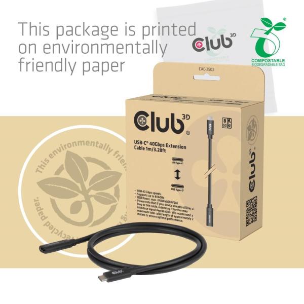 Club3D Prodlužovací kabel USB-C 8K60Hz,  40Gbps,  Power Delivery 240W,  (M/ F),  100cm6
