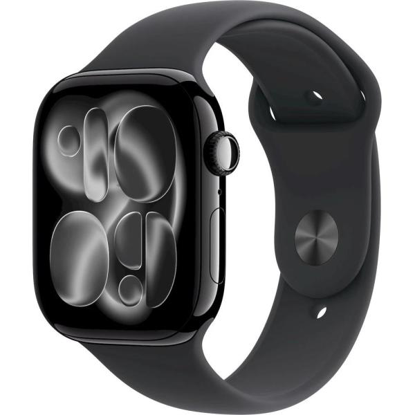 Apple Watch Series 11 GPS + Cellular 46mm Jet Black Aluminium Case with Black Sport Band - M/ L