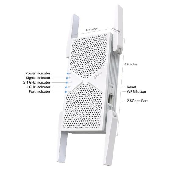 TP-Link RE405BE EasyMesh WiFi7 Extender/ Repeater (BE6500, 2, 4GHz/ 5GHz, 1x2, 5GbELAN)2