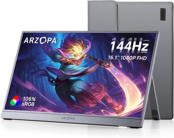 Arzopa Z1FC Portable Monitor 16.1" 144hz IPS Full HD 1080p Metal Housing Přenosný monitor + pouzdro,  šedý