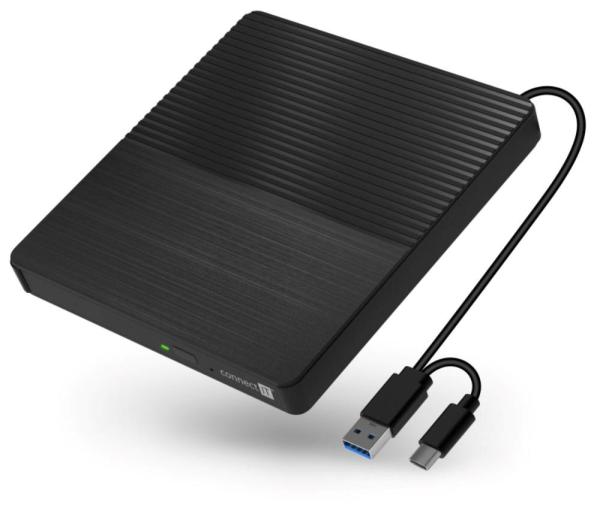 CONNECT IT Externí mechanika CD/ DVD 3v1 SlimDrive,  čtečka MicroSD/ SD,  2xUSB,  USB-A/ USB-C,  černá