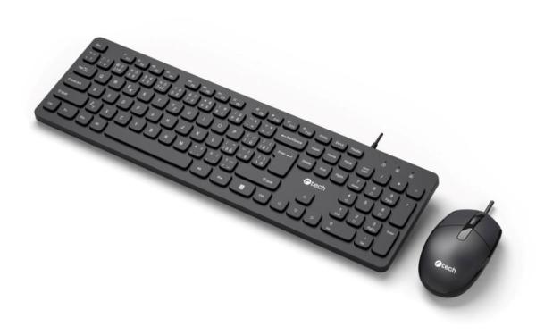 C-TECH Klávesnice KBM-105, drátový combo set s myší, USB, CZ/SK2