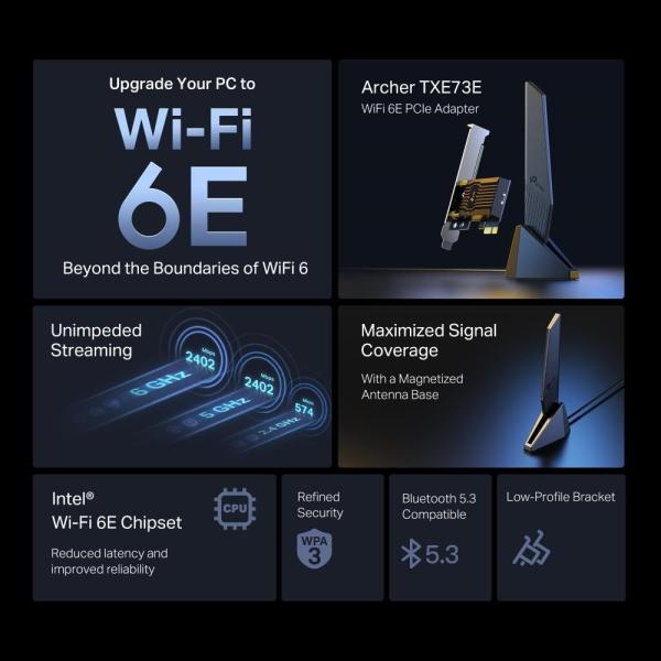 TP-Link Archer TXE73E WiFi6E PCIe adapter (AXE5400, 2, 4GHz/ 5GHz/ 6GHz, Bluetooth5.3)3