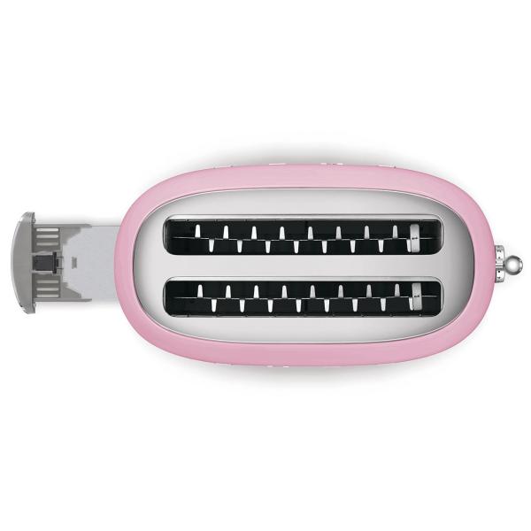 Smeg TSF02PKEU, toustovač / topinkovač, 4 toasty, 6 úrovní opékání, zásuvka na drobky, styl. 50. let, růžový1