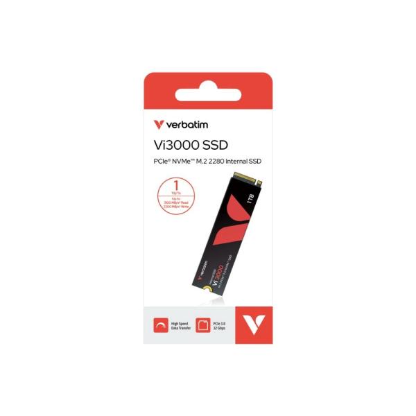 VERBATIM SSD Vi3000 Internal PCIe NVMe M.2 SSD 1TB ,  W 3000/  R 3300 MB/ s3