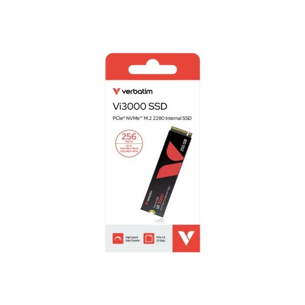 VERBATIM SSD Vi3000 Internal PCIe NVMe M.2 SSD 256GB ,  W 1300/  R 3300 MB/ s4