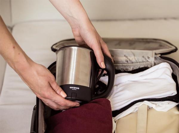 Orava elektrická cestovní konvice,  0, 5 l,  automatické vypnutí,  ochrana proti přehřátí,  krytá topná spirála,  příslušentsv2