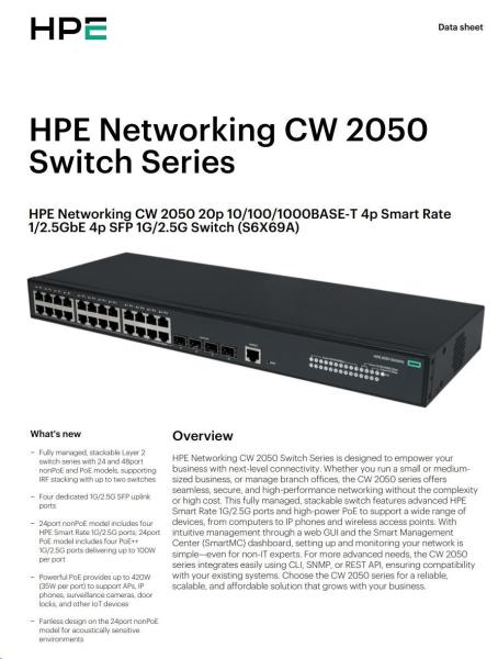 HPE Networking CW 2050 20p 10/ 100/ 1000BASE-T 4p Smart Rate 1/ 2.5GbE 4p SFP 1G/ 2.5G Switch5