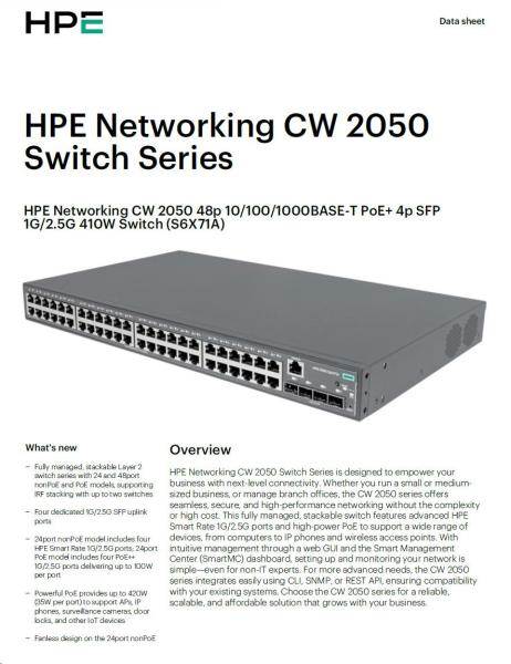 HPE Networking CW 2050 48p 10/ 100/ 1000BASE-T PoE+ 4p SFP 1G/ 2.5G 410W Switch7