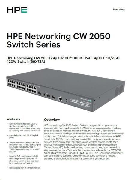 HPE Networking CW 2050 24p 10/ 100/ 1000BT PoE+ 4p SFP 1G/ 2.5G 420W Switch5
