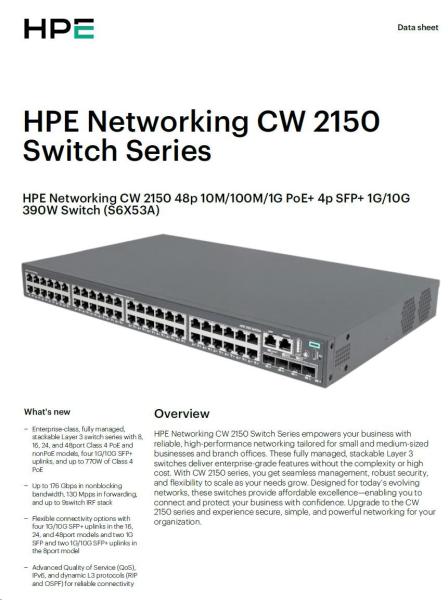 HPE Networking CW 2150 48p 10M/ 100M/ 1G PoE+ 4p SFP+ 1G/ 10G 390W Switch5