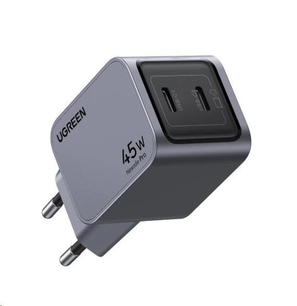 UGREEN síťová rychlonabíječka Nexode Pro 45W 2-Port USB-C,  GaN,  stříbrná1