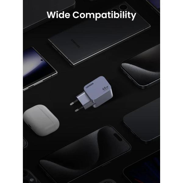 UGREEN síťová rychlonabíječka Nexode Pro 45W 2-Port USB-C,  GaN,  stříbrná5