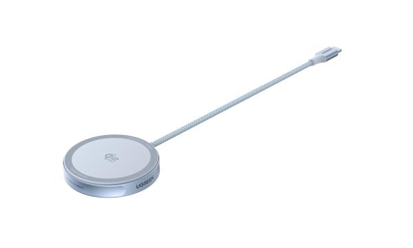 UGREEN magnetická bezdrátová nabíječka MagFlow Qi2.2 25W,  MagSafe,  stříbrná0