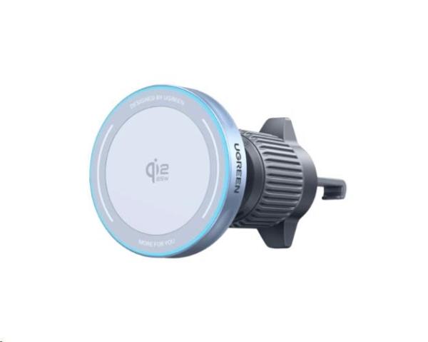 UGREEN magnetická bezdrátová nabíječka do auta MagFlow Qi2 25W,  MagSafe,  stříbrná